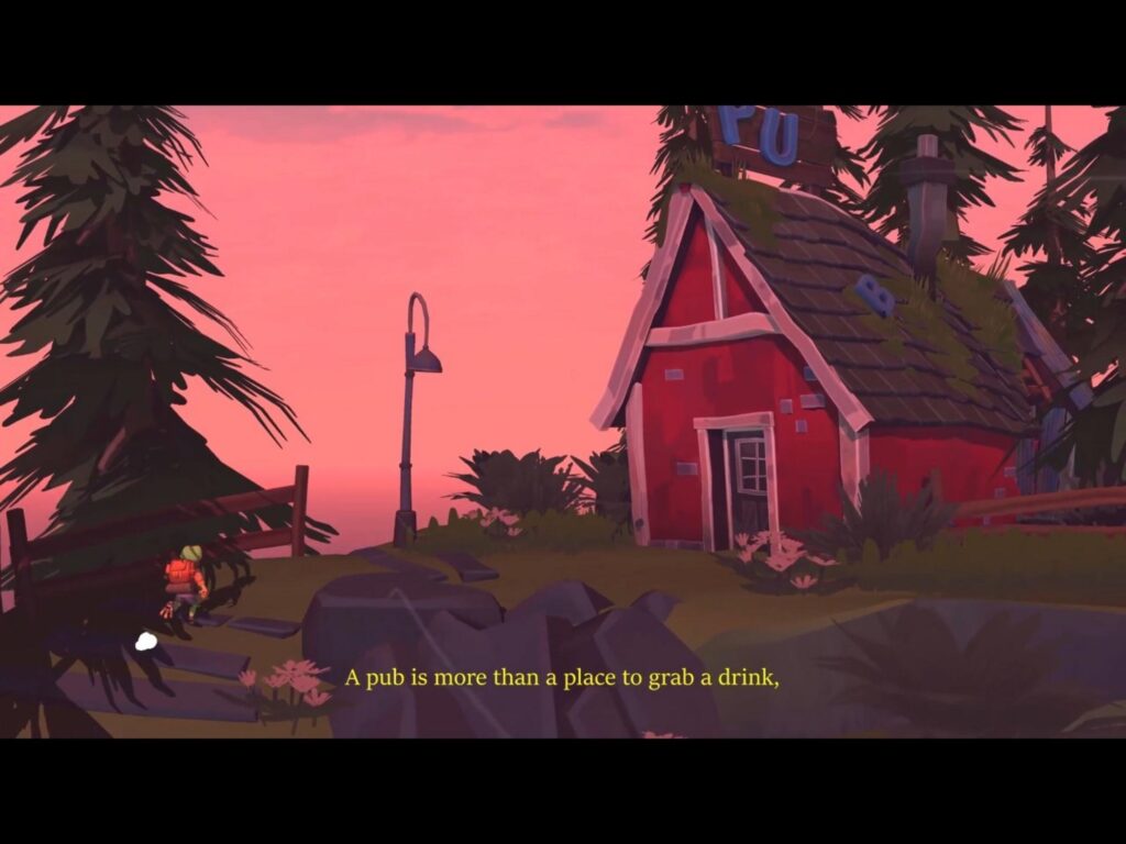 鞄を背負った黄緑色の鳥が歩いている